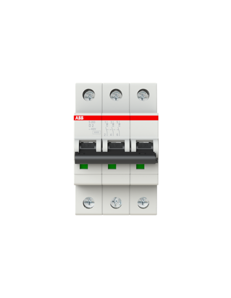 S203-D2 wyłącznik nadmiarowo-prądowy  3P  char. D  2A  6kA  AC
