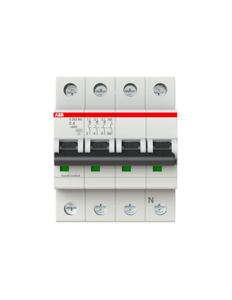 S203-C4NA wyłącznik nadmiarowo-prądowy  3P+N  char. C  4A  6kA  AC