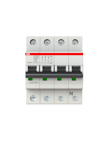 S203-K0.5NA wyłącznik nadmiarowo-prądowy  3P+N  char. K  0.5A  6kA  AC
