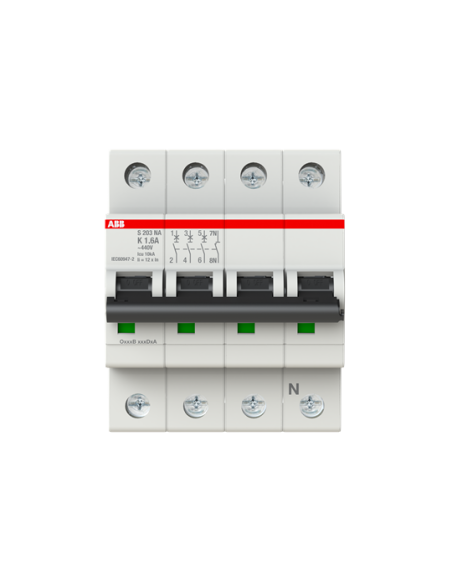 S203-K1.6NA wyłącznik nadmiarowo-prądowy  3P+N  char. K  1.6A  6kA  AC