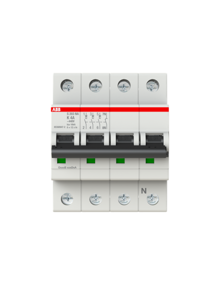 S203-K4NA wyłącznik nadmiarowo-prądowy  3P+N  char. K  4A  6kA  AC