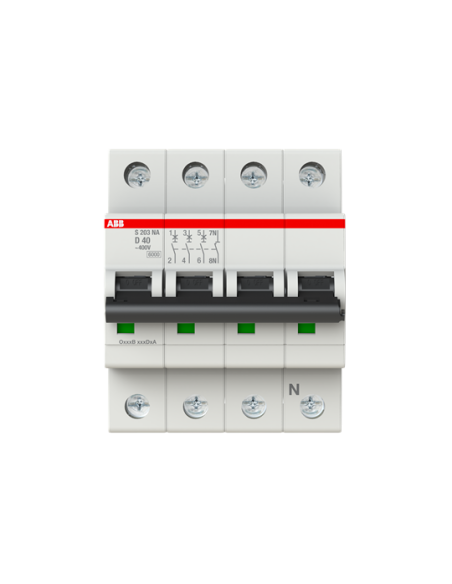 S203-D40NA wyłącznik nadmiarowo-prądowy  3P+N  char. D  40A  6kA  AC