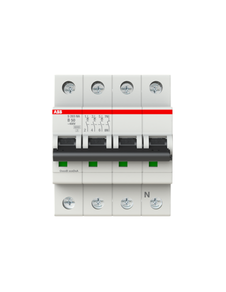 S203-B50NA wyłącznik nadmiarowo-prądowy  3P+N  char. B  50A  6kA  AC