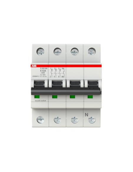 S203-K63NA wyłącznik nadmiarowo-prądowy  3P+N  char. K  63A  6kA  AC
