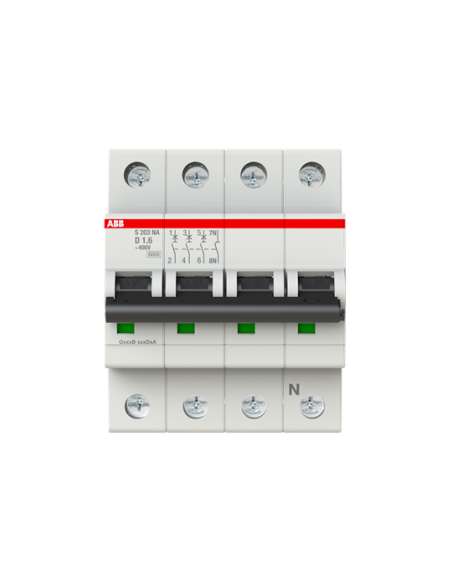 S203-D1.6NA wyłącznik nadmiarowo-prądowy  3P+N  char. D  1.6A  6kA  AC