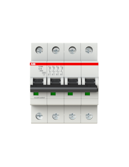 S204-C8 wyłącznik nadmiarowo-prądowy  4P  char. C  8A  6kA  AC