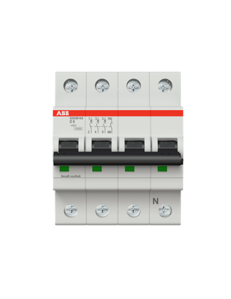 S203M-D8NA wyłącznik nadmiarowo-prądowy  3P+N  char. D  8A  10kA  AC