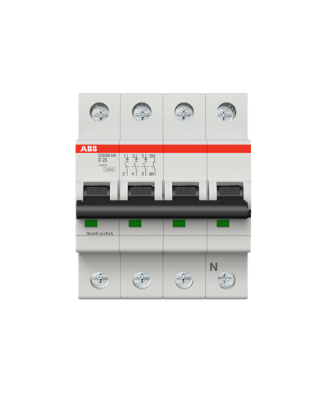 S203M-D25NA wyłącznik nadmiarowo-prądowy  3P+N  char. D  25A  10kA  AC