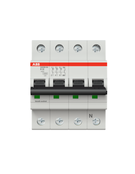 S203M-B32NA wyłącznik nadmiarowo-prądowy  3P+N  char. B  32A  10kA  AC