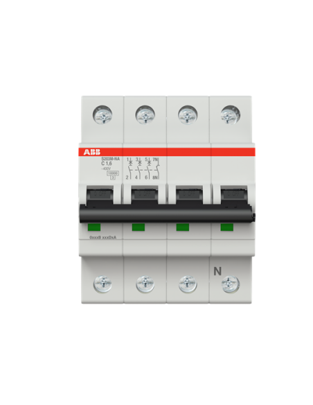S203M-C1.6NA wyłącznik nadmiarowo-prądowy  3P+N  char. C  1.6A  10kA  AC