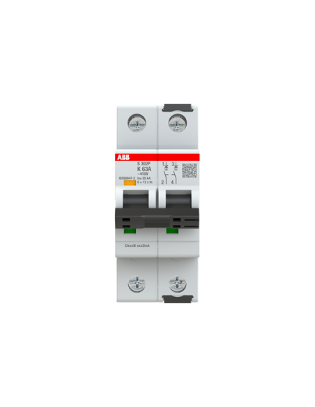 S302P-K63 wyłącznik nadmiarowo-prądowy  2P  char. K  63A  15kA  AC
