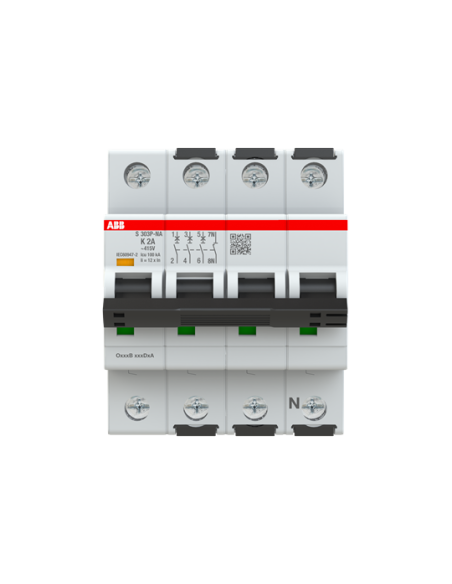 S303P-K2NA wyłącznik nadmiarowo-prądowy  3P+N  char. K  2A  25kA  AC