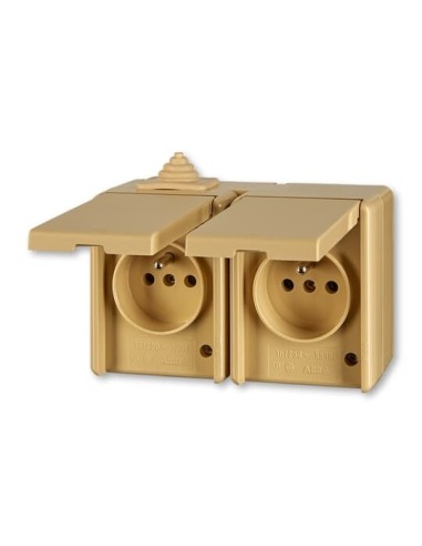 5518-2029 D^GNIAZDO Z KLAPKĄ PODWÓJNE IP44 -CLASSIC-BEŻOWY