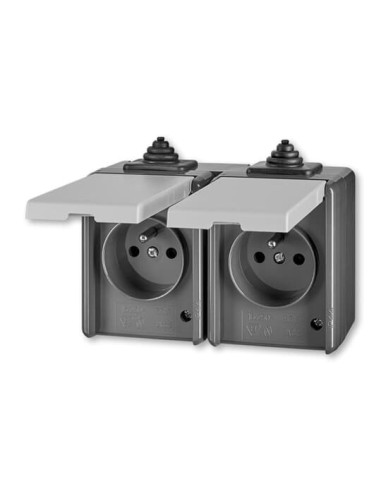 5518-2069 S^GNIAZDO Z KLAPKĄ PODWÓJNE PRZELOTOWE IP44 -CLASSIC-SZARY