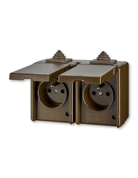 5518-2069 H^GNIAZDO Z KLAPĄ PODWÓJNE PRZELOTOWE IP44-CLASSIC-BRĄZOWY
