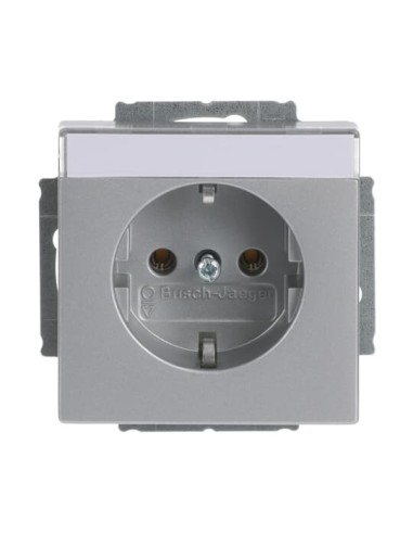 20 EUN-83^GNIAZDO SCHUKO Z POLEM OPISOWYM Z UZIEMIENIEM 2P+E. -FUTURE-ALUMINIOWO SREBRNY