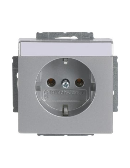 20 EUN-83^GNIAZDO SCHUKO Z POLEM OPISOWYM Z UZIEMIENIEM 2P+E. -FUTURE-ALUMINIOWO SREBRNY