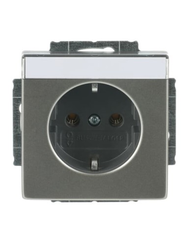 20 EUN-866^GNIAZDO SCHUKO Z POLEM OPISOWYM Z UZIEMIENIEM 2P+E. -PURE-STAL SZLACHETNA