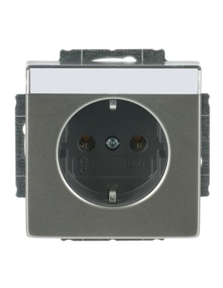 20 EUN-866^GNIAZDO SCHUKO Z POLEM OPISOWYM Z UZIEMIENIEM 2P+E. -PURE-STAL SZLACHETNA