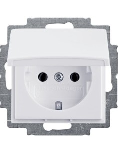 20 EUK-92-507^GNIAZDO SCHUKO Z KLAPKĄ BLOKADA KLAPKI W POZYCJI OTWARTEJ.  Basic55 kremowy