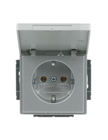 20 EUK-83^GNIAZDO SCHUKO Z KLAPKĄ BLOKADA KLAPKI W POZYCJI OTWARTEJ. -FUTURE-ALUMINIOWO SREBRNY