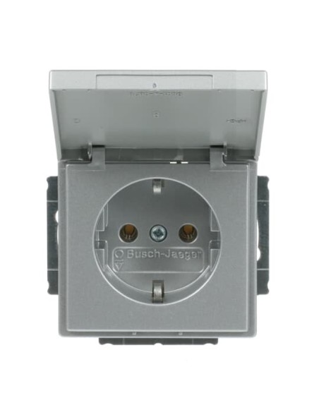 20 EUK-83^GNIAZDO SCHUKO Z KLAPKĄ BLOKADA KLAPKI W POZYCJI OTWARTEJ. -FUTURE-ALUMINIOWO SREBRNY