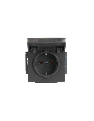 20 EUK-866^GNIAZDO SCHUKO Z KLAPKĄ BLOKADA KLAPKI W POZYCJI OTWARTEJ. -PURE-STAL SZLACHETNA