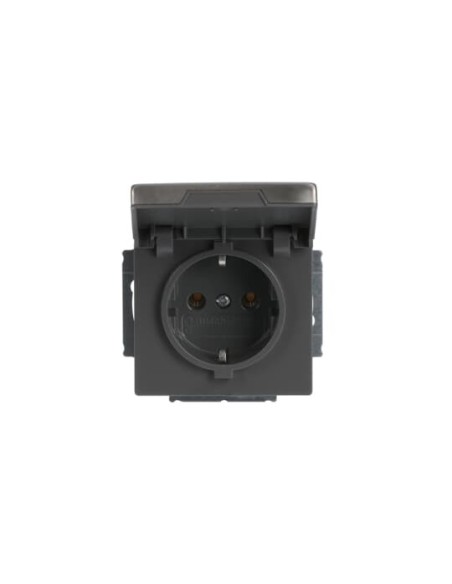 20 EUK-866^GNIAZDO SCHUKO Z KLAPKĄ BLOKADA KLAPKI W POZYCJI OTWARTEJ. -PURE-STAL SZLACHETNA