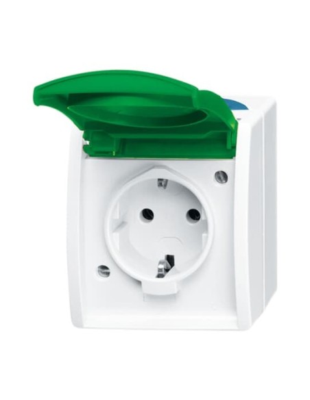 20 EWN-13-53^GNIAZDO SCHUKO Z ZIELONĄ KLAPKĄ Z SZYBKOZŁĄCZAMI. 2 P + E -OCEAN-SZARY ZIELONO-NIEBIESKI