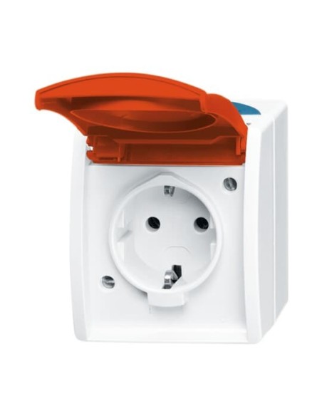 20 EW DVN-53^GNIAZDO SCHUKO Z CZERWONĄ KLAPKĄ Z SZYBKOZŁĄCZAMI. 2 P + E -OCEAN-SZARY ZIELONO-NIEBIESKI