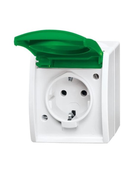 20 EWN-13-54^GNIAZDO SCHUKO Z ZIELONĄ KLAPKĄ Z SZYBKOZŁĄCZAMI. 2 P + E -OCEAN-BIAŁY ALPEJSKI