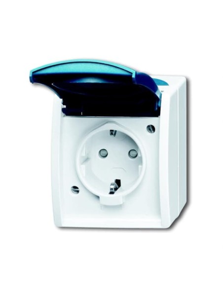 20 EBW-53^GNIAZDO SCHUKO Z PRZESŁONAMI. Z SZYBKOZŁĄCZAMI. Z KLAPKĄ. 2 P + E -OCEAN-SZARY ZIELONO-NIEBIESKI