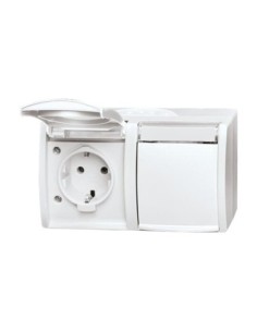 20 2 EWN-54^GNIAZDO SCHUKO PODWÓJNE ZE WSTĘPNYM OKABLOWANIEM. Z KLAPKĄ. Z POLEM OPISOWYM. STOPIEŃ OCHRONY: IP44 POZIOMY-OCEAN-