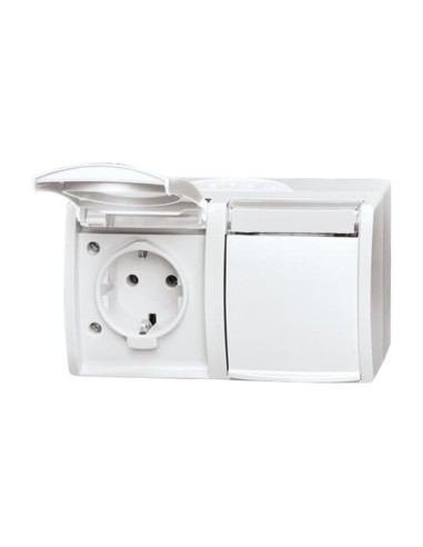 20 2 EWN-54^GNIAZDO SCHUKO PODWÓJNE ZE WSTĘPNYM OKABLOWANIEM. Z KLAPKĄ. Z POLEM OPISOWYM. STOPIEŃ OCHRONY: IP44 POZIOMY-OCEAN-