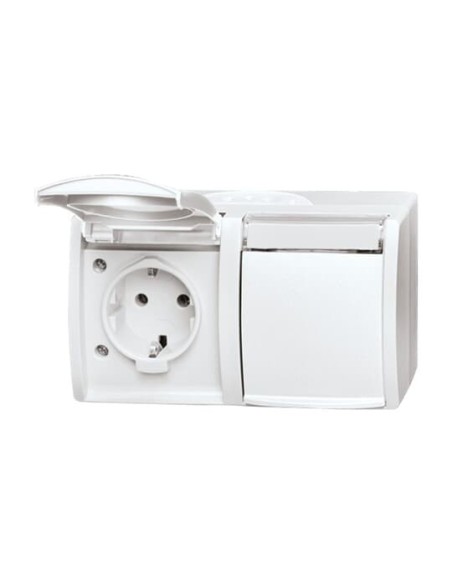 20 2 EWN-54^GNIAZDO SCHUKO PODWÓJNE ZE WSTĘPNYM OKABLOWANIEM. Z KLAPKĄ. Z POLEM OPISOWYM. STOPIEŃ OCHRONY: IP44 POZIOMY-OCEAN-