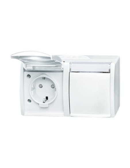 20 2 EBW-54^GNIAZDO SCHUKO Z PRZESŁONAMI PODWÓJNE. ZE WSTĘPNYM OKABLOWANIEM. Z KLAPKĄ. STOPIEŃ OCHRONY: IP44 POZIOMY-OCEAN-BIAŁ