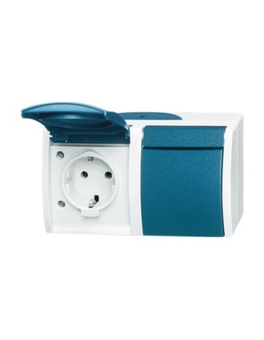 20 2 EW-53-500^GNIAZDO SCHUKO PODWÓJNE ZE WSTĘPNYM OKABLOWANIEM. Z KLAPKĄ. STOPIEŃ OCHRONY: IP 45 POZIOMY-OCEAN-SZARY ZIELONO-N