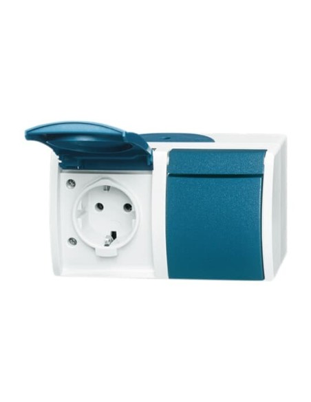 20 2 EW-53-500^GNIAZDO SCHUKO PODWÓJNE ZE WSTĘPNYM OKABLOWANIEM. Z KLAPKĄ. STOPIEŃ OCHRONY: IP 45 POZIOMY-OCEAN-SZARY ZIELONO-N