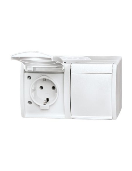 20 2 EW-54-500^GNIAZDO SCHUKO PODWÓJNE ZE WSTĘPNYM OKABLOWANIEM. Z KLAPKĄ. STOPIEŃ OCHRONY: IP 45 POZIOMY-OCEAN-BIAŁY ALPEJSKI