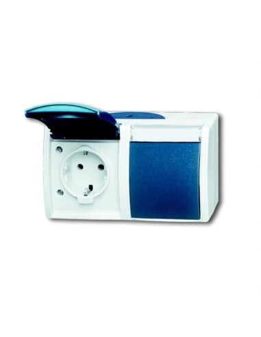 20 2 EWN-53-500^GNIAZDO SCHUKO PODWÓJNE ZE WSTĘPNYM OKABLOWANIEM. Z KLAPKĄ. Z POLEM OPISOWYM. STOPIEŃ OCHRONY: IP 45 POZIOMY-OC