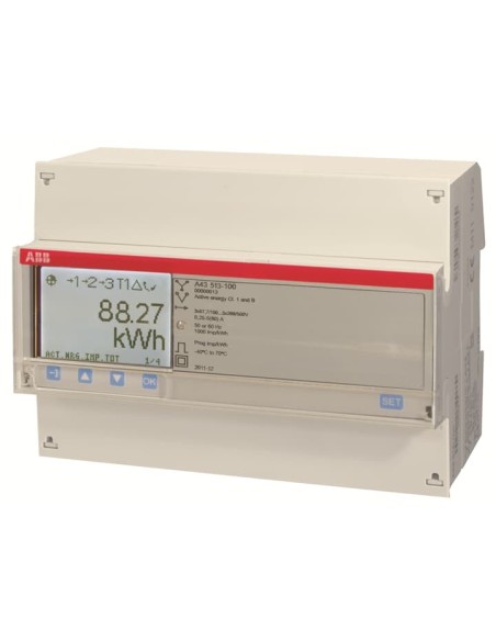 A43 513-100 licznik energii elektrycznej 3 faz bezpośr do 80A en. czynna+bierna klasa dokł B(1) wyj wej imp zegar profil obc M-B