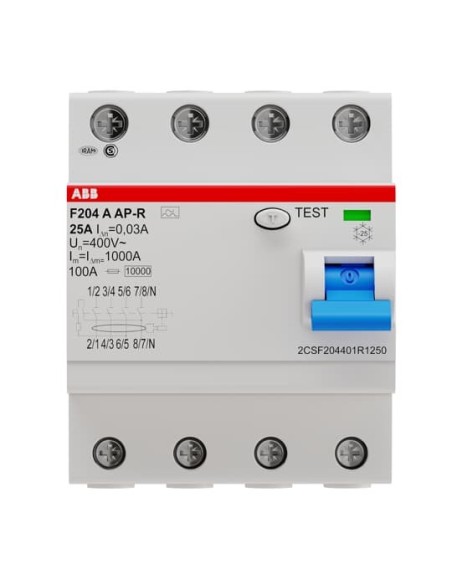 F204 A-25 0.03 AP-R wyłącznik różnicowo-prądowy  4P  A  25A  30mA  krótkozwłoczny