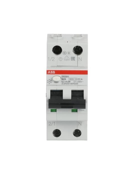 DS201 B25 A300 wyłącznik różnicowo-nadprądowy  1P+N  char. B  25A  6kA  300mA  A  bezzwłoczny