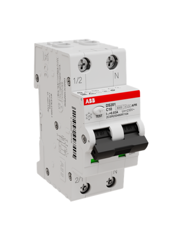 DS201 C10 APR30 wyłącznik różnicowo-nadprądowy  1P+N  char. C  10A  6kA  30mA  A  krótkozwłoczny