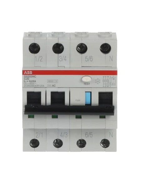 DS203NC C20 AC30 wyłącznik różnicowo-nadprądowy  3P+N  char. C  20A  6kA  30mA  AC  bezzwłoczny