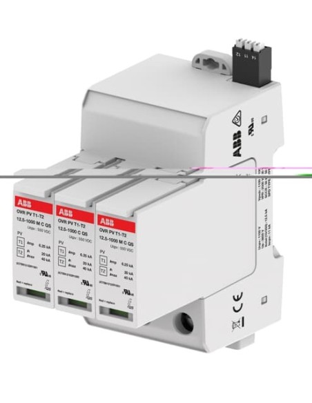 OVR PV T1-T2 12.5-1000 P TS QS ogranicznik przepięć  T1-T2  1+1  1100V  Iimp- 625kA  In- 20kA  PV  + styk