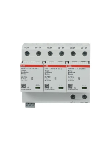 OVR T1-T2 3L 75-255 P TS ogranicznik przepięć  T1-T2  3+0  264V  Iimp- 25kA  In- 25kA  TN-C  + styk