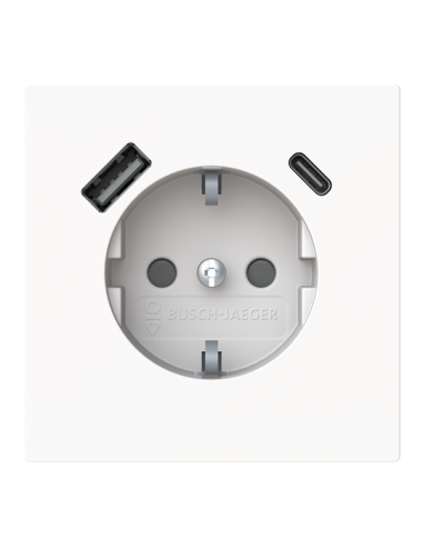 20 EUCB2USBAC-44G | gniazdo Schuko z ładowarką USB A+C | art. linear 44G biały studyjny