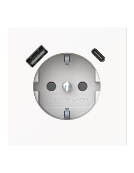 20 EUCB2USBAC-44G | gniazdo Schuko z ładowarką USB A+C | art. linear 44G biały studyjny