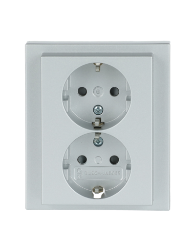 202 EUJB-83 | gniazdo podwójne SCHUKO safety p/t komplet z ramką z łapami | future linear 83 srebrny aluminium